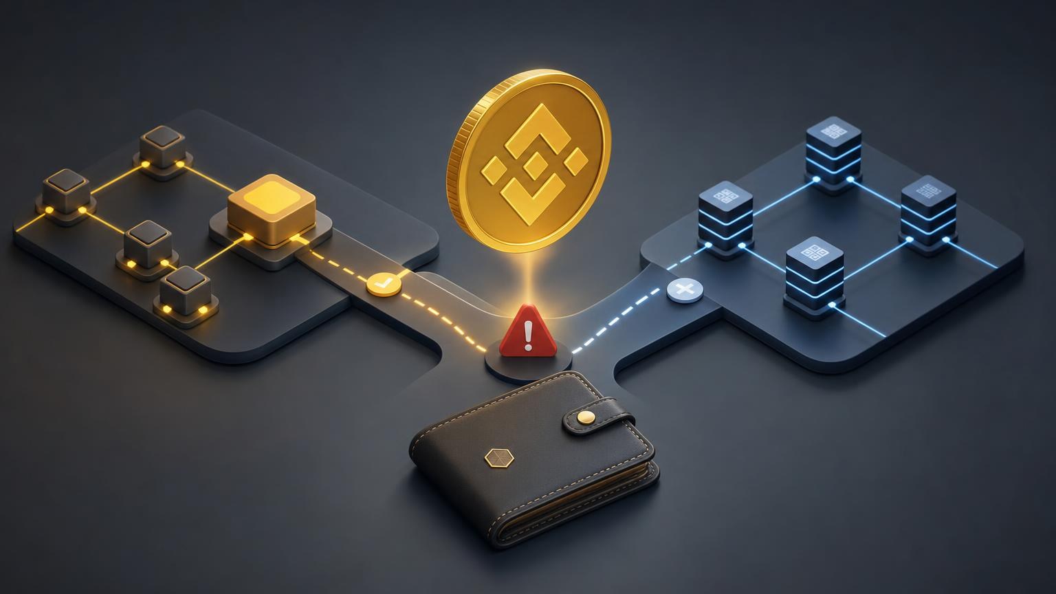 BNB transfer screen showing the receiving address, selected blockchain network, amount, and final verification checks before confirmation